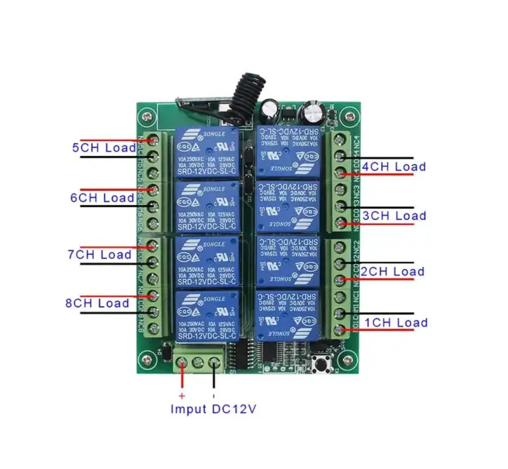 Imagem -02 - Módulo de Relé sem Fio com Canais de Relés rf Interruptor de Controle Remoto Transmissor e Placa Receptora dc 12v 433mhz