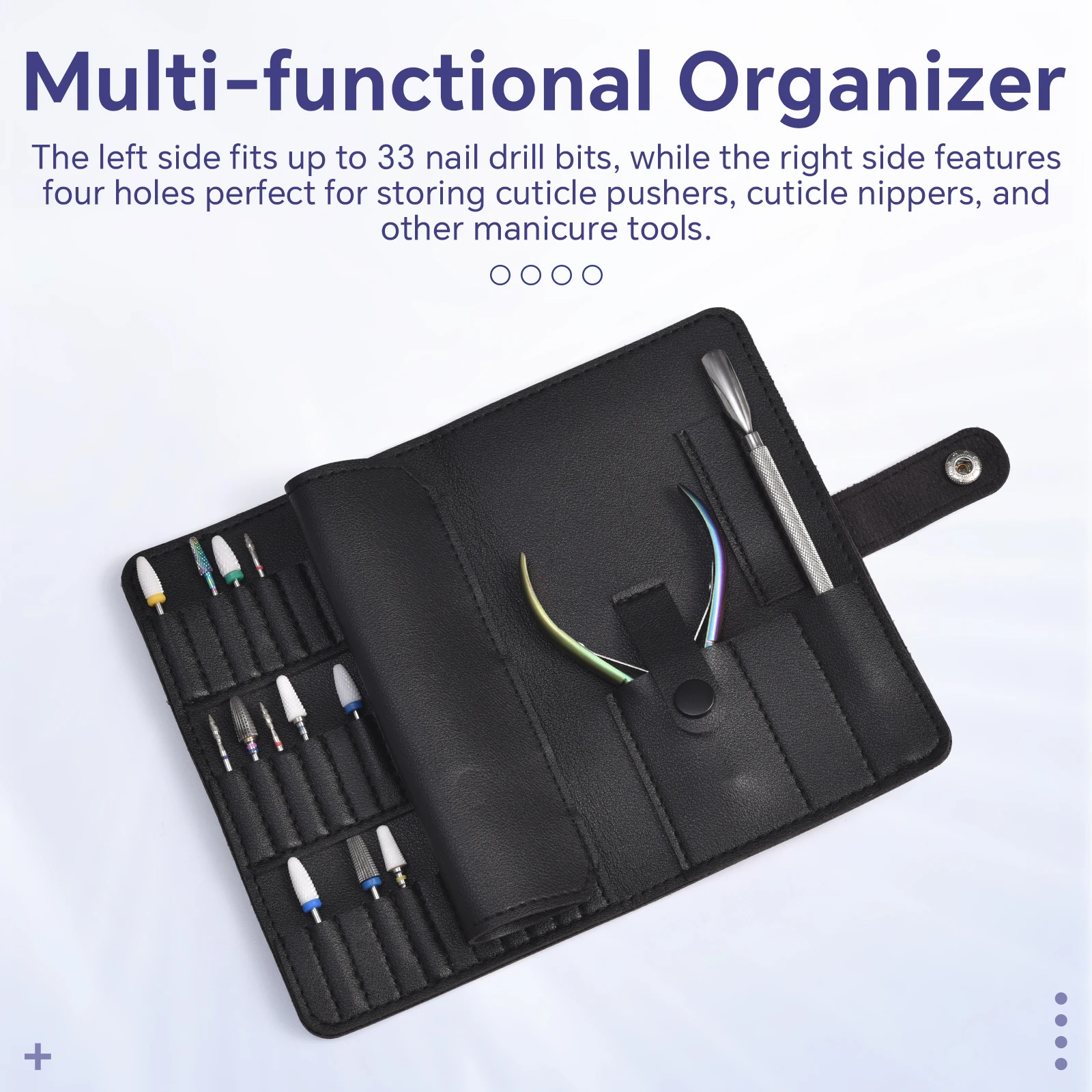 37-Loch faltbare Nagelbohrer-Organizer-Tasche, schwarz, weiß, Multifunktions-Aufbewahrungstasche für Nägel, Kunstwerkzeug, PU-Leder, Maniküre-Zubehör