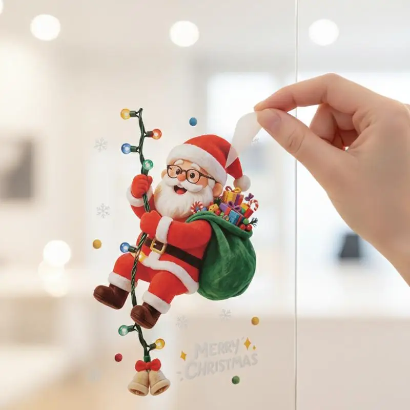 2027 Christmas Window Clings Reusable No Glue Stickers Gingerbread Snowflake Santa Sleigh for Kids Xmas Party Window Decor