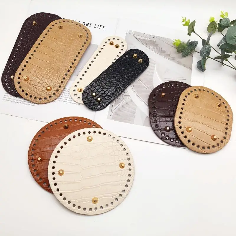 Round Oval Pre Hole PU Leather Crochet Bag Base Metal Rivet Bottom DIY Handmade Knitted Handbag Craft Parts