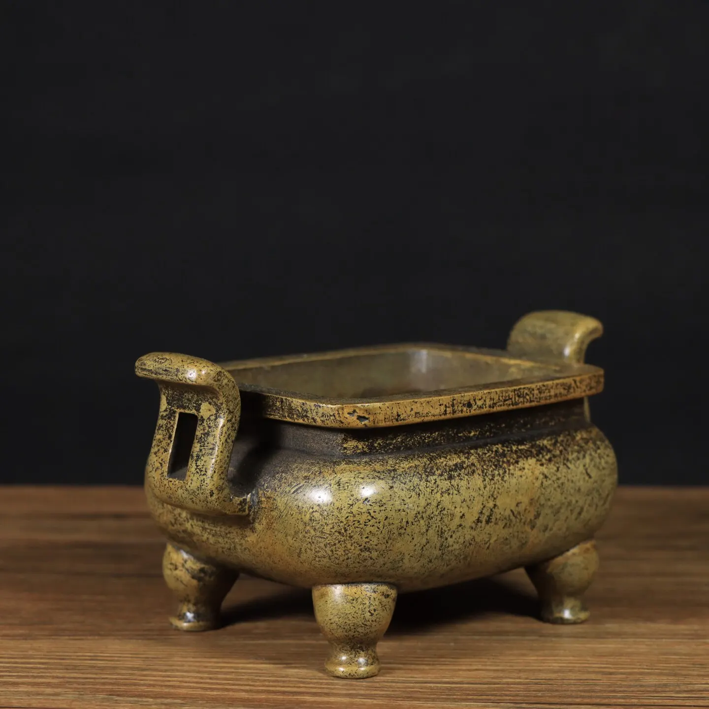 Vintage Pure Copper Antique Official Hat Ear Square Incense Burner Home Living Room Desktop Tea Table Decor