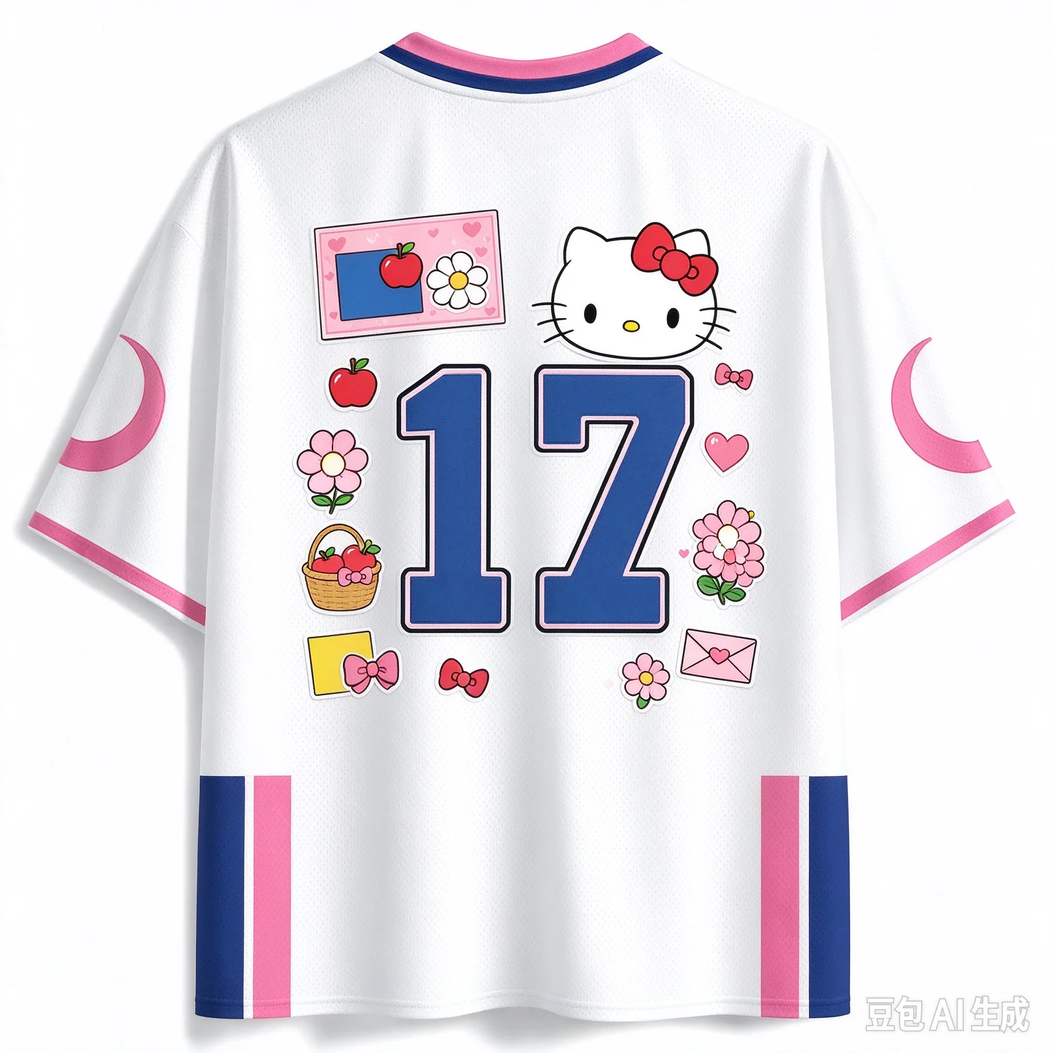 Hello Kitty 3D Print Mesh Football Jersey White Comic Panel Apple Pattern Unisex Summer Kawaii Y2K Streetwear Breathable Tops