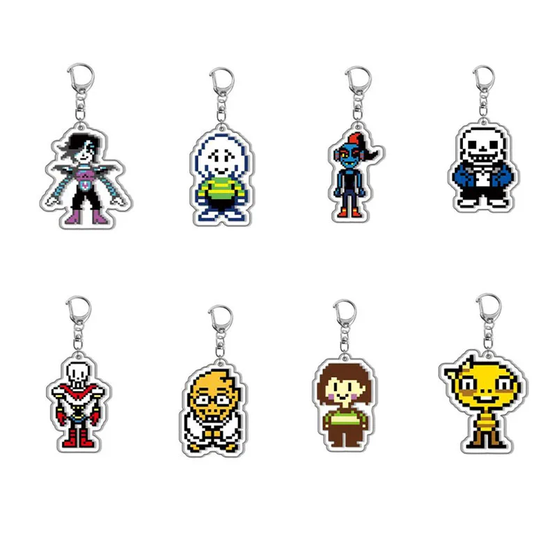 8pcs/Set Wholesale Women Men Game Under-tale Keychain Cosplay Accessories Key Chain Arcylic Pendant Chaveio Cartoon Badge Gift