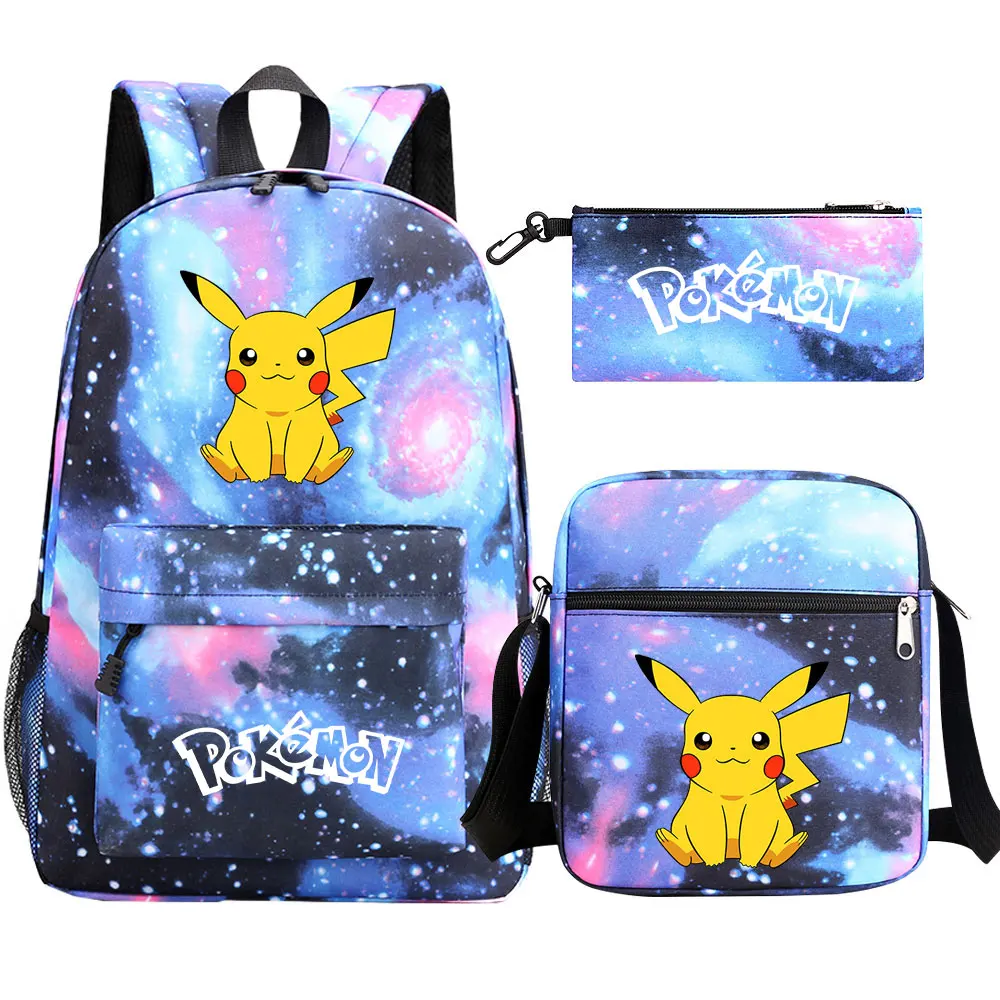 Mochila de Pokémon Pikachu para niños, morral escolar de 3 piezas, resistente al agua, para estudiantes