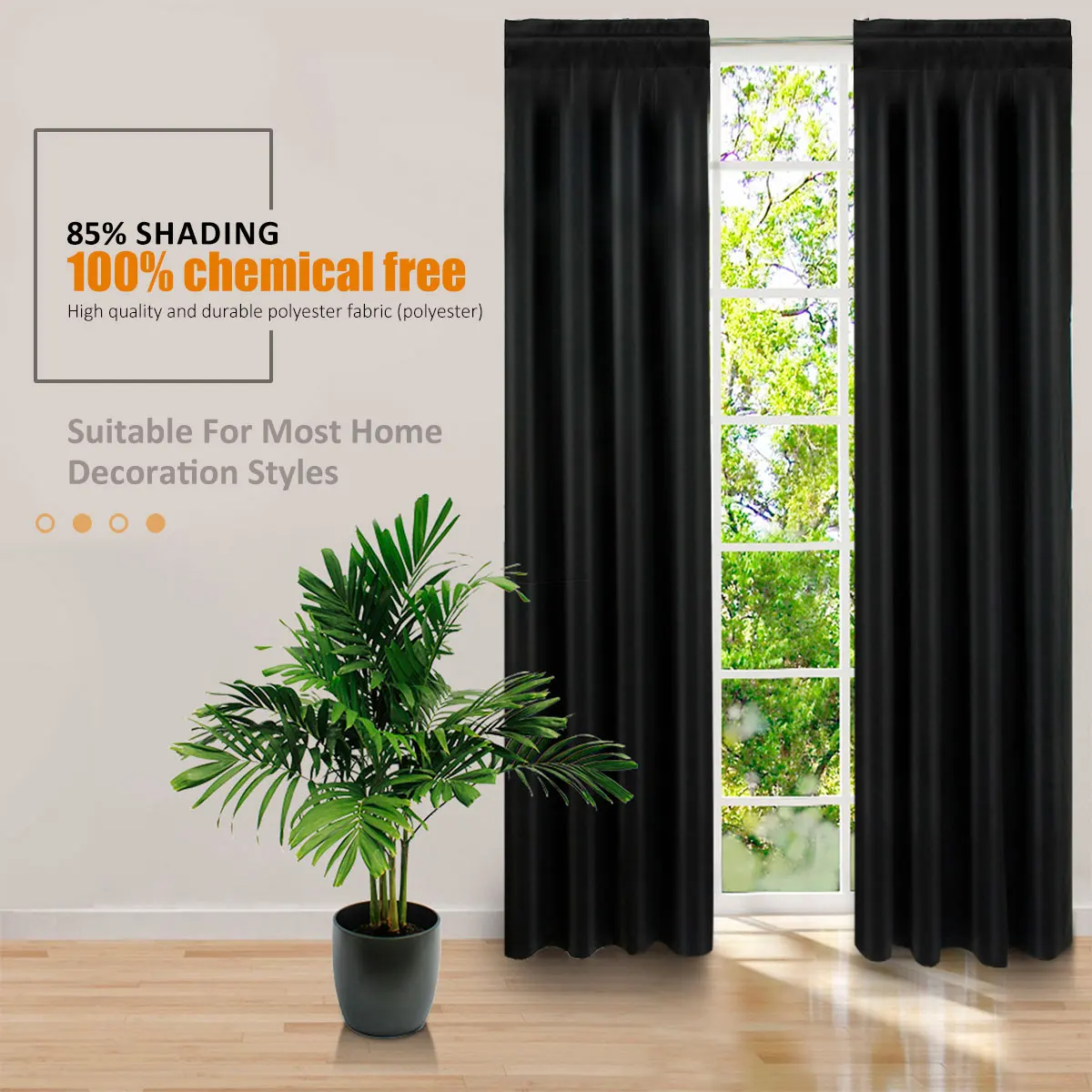 2Pcs Door Curtains Polyester Blackout Window Curtain with Tieback Black Darkening Door Drapes Living Room Window Door Curtain