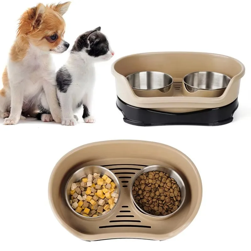 

Modern Stylish Cat and Dog Bowl Elevated Feeding with Eco-Friendly Stainless Steel Plastic Solid Pattern Mess- New Design