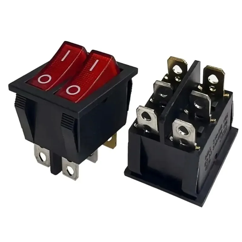 5pcs Double Red Light Rocker Switch 2*SPST On-Off 6 Pin 30x22mm 2 Way Boat Rocker Switch 110V/120V/250V KCD6