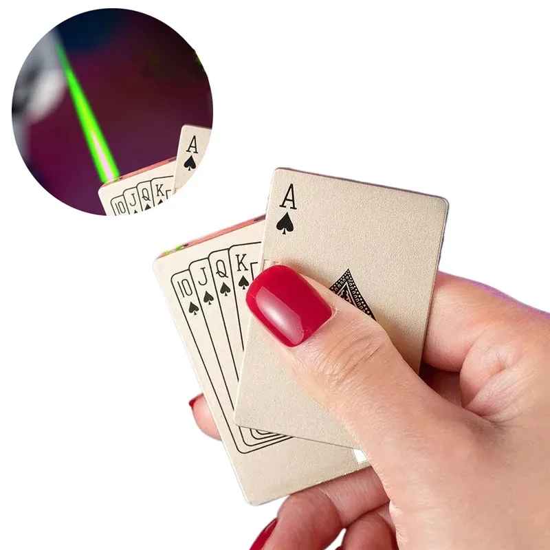 

New Creative Jet Flashlight Green Flame Poker Lighter Metal Windproof Playing Card Lighter Fun Toys Smoking Accessories For Gift