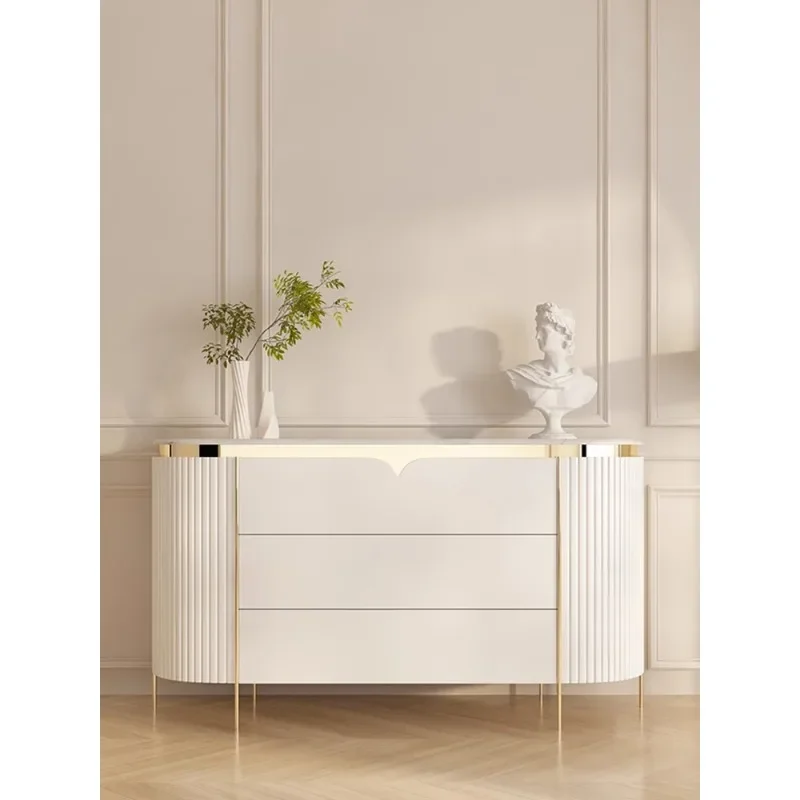Simple light luxury marble dining side cabinet rock slab entry living room locker