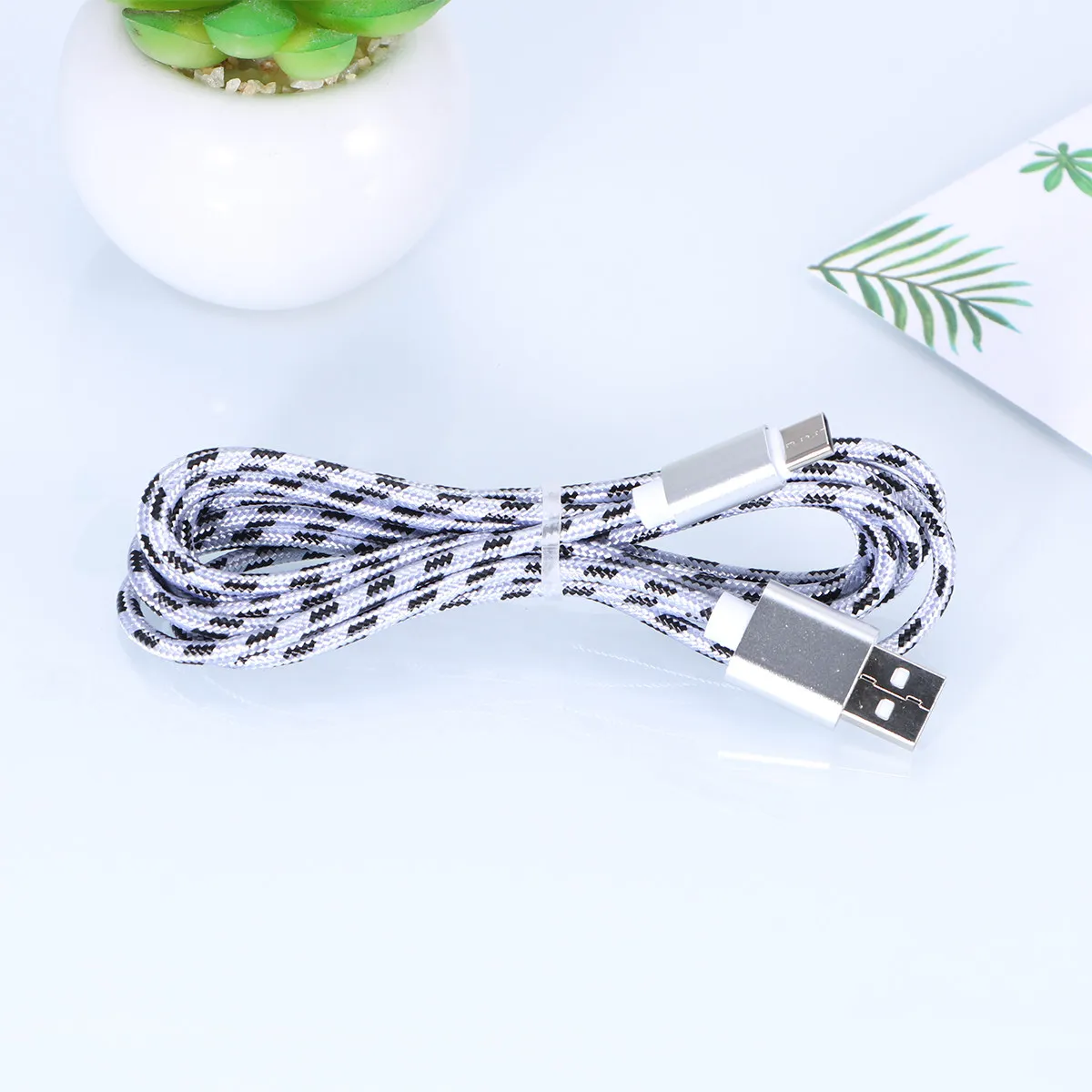 Type-C USB Cable Nylon Braided Silver Fast Charging Cord Data Sync Charger Cable Compatible Galaxy Note