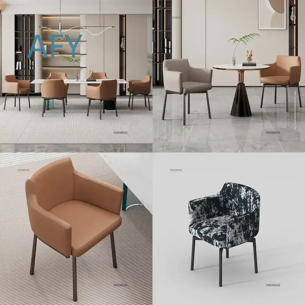 Light Luxury Metal Dining Chair for Study Room Swivel Leisure Backrest Chair for Hotel Lobby Italian Design Creative Unique