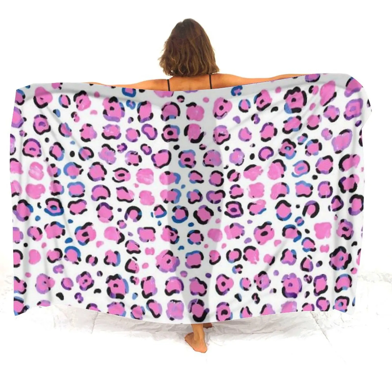 

Саронг с леопардовым принтом, легкая ткань, настраиваемые узоры, большая пляжная шаль для салона, фартук для салона, незаменимый для отпуска