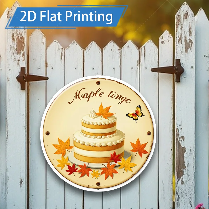 1 targa in metallo da 8x8 pollici "autunno Arce Tinge Cake 2D stampa piatta targa in metallo per la decorazione domestica"