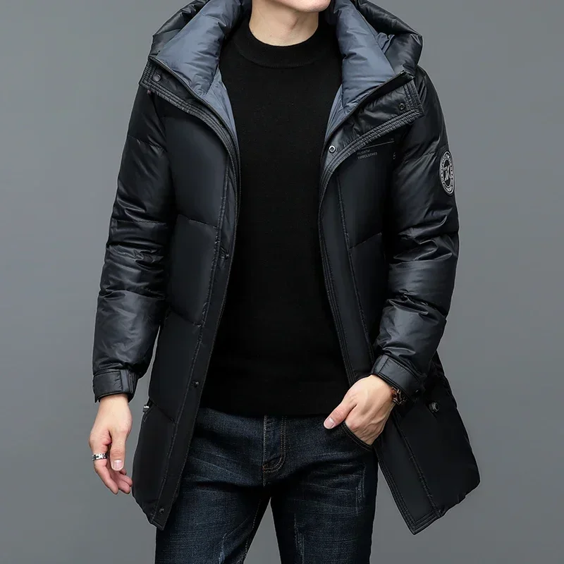 YEAE Hooded Men's Winter Down Jacket Designer Clothes Men Luxury Duck Down Men's Lightweight Padding Padded Jacket Long Coat