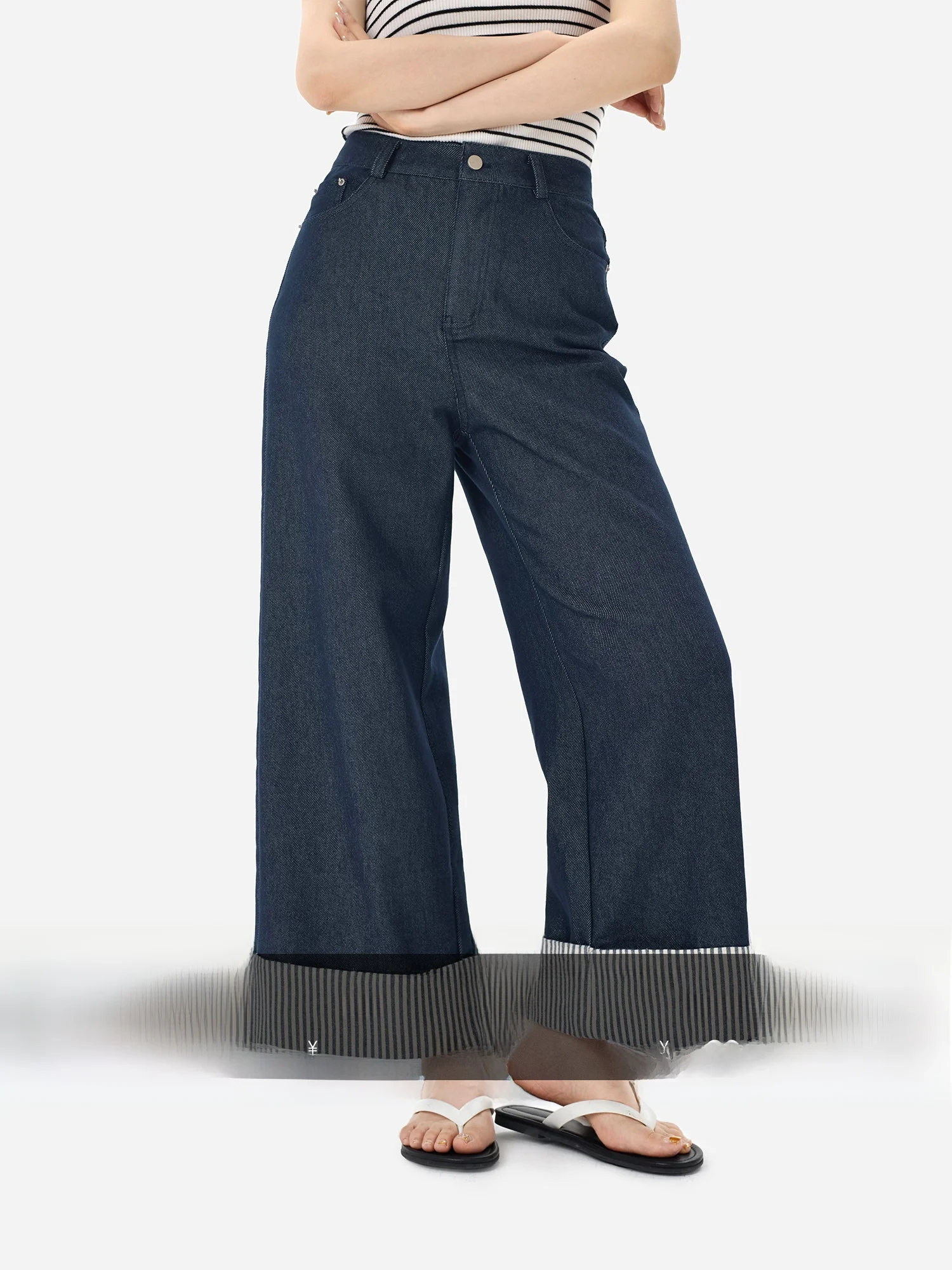 

Honoregu Yue City Girl Original Stripe Wide Leg High Waist Jeans Casual Cotton Stretch Denim Zipper Closure All Season Ladies