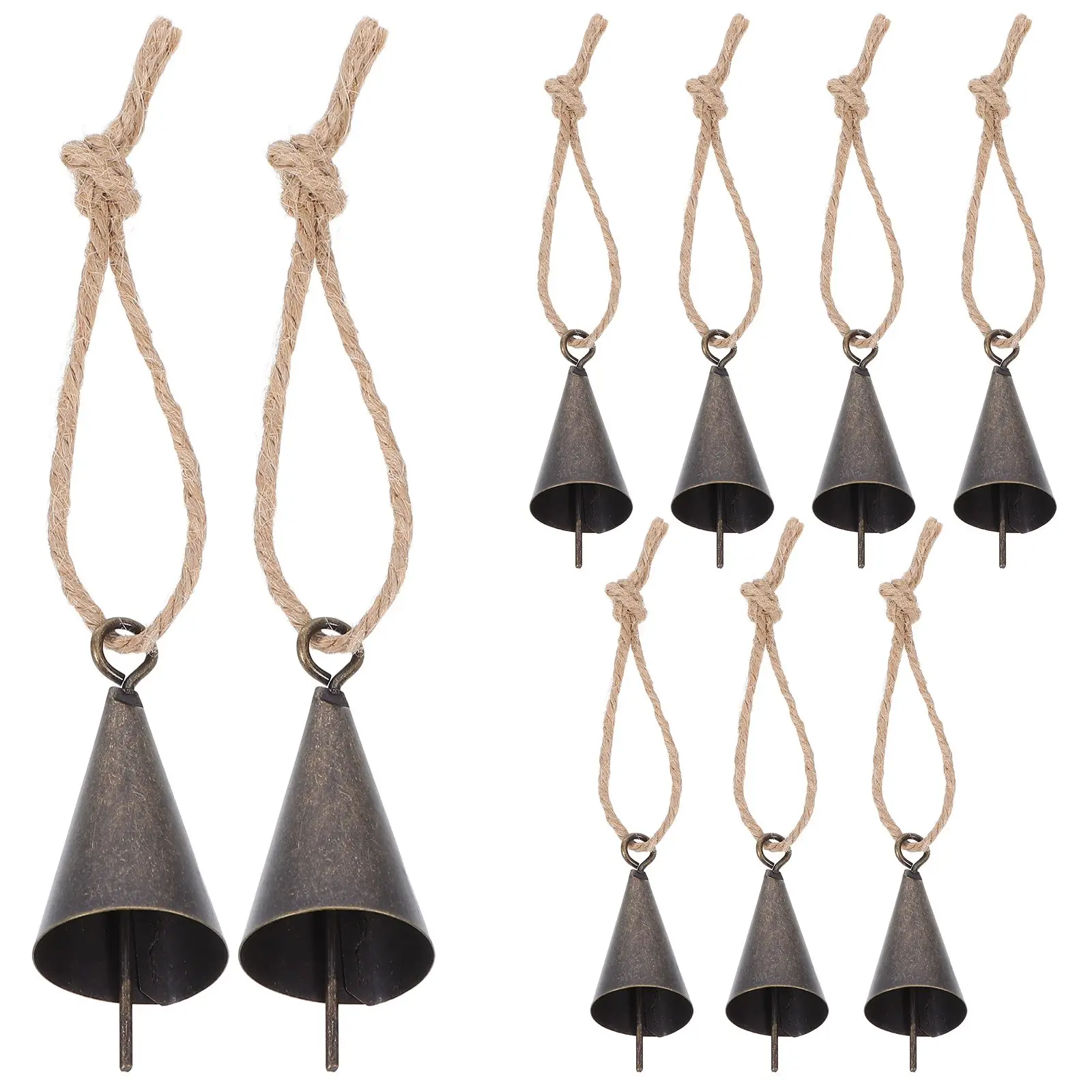 

Retro Trumpet Bell Jute Rope Farm Animal Cow Bells Dog Decorative Vintage Metal Christmas nament Door Bag Charm Twine