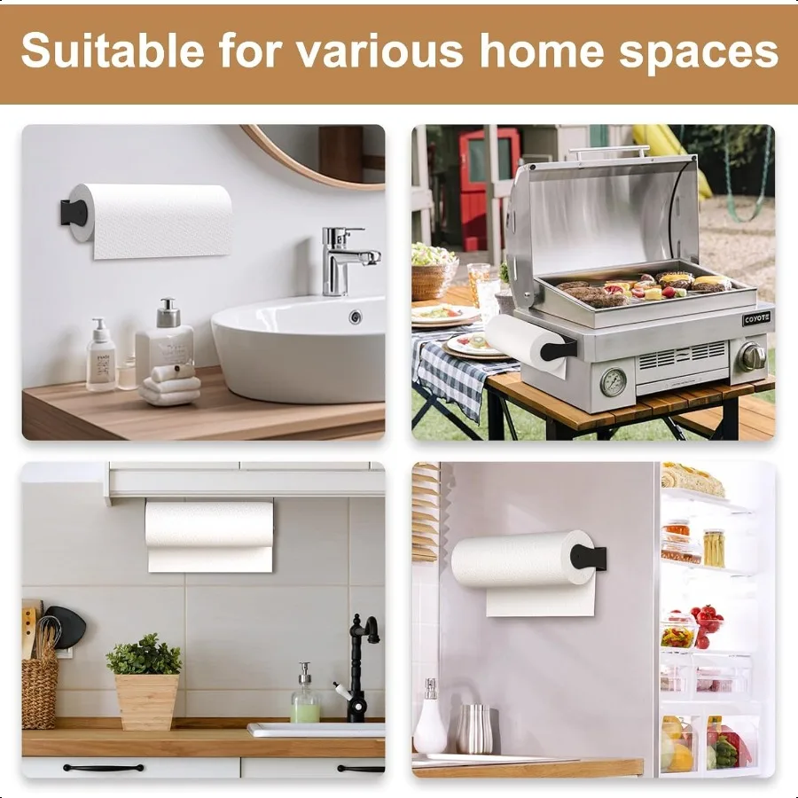 Porta asciugamani di carta sotto l'armadio Porta asciugamani di carta per montaggio a parete in acciaio inossidabile nero per adesivo o viti da cucina e bagno