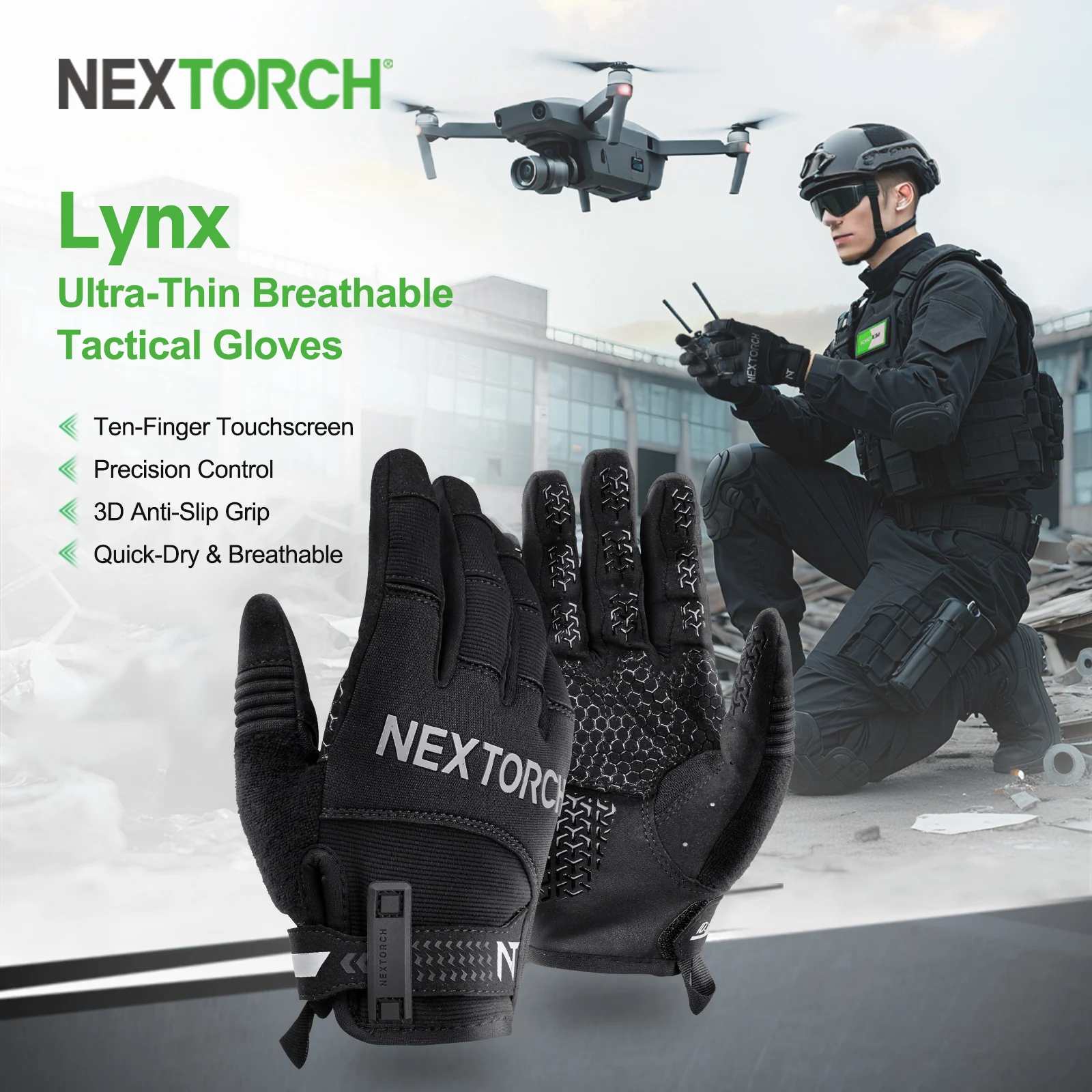 NEXTORCH General Gloves for Men, Motorcycle Military Combat Gloves Black Airsoft Gloves Touchscreen
