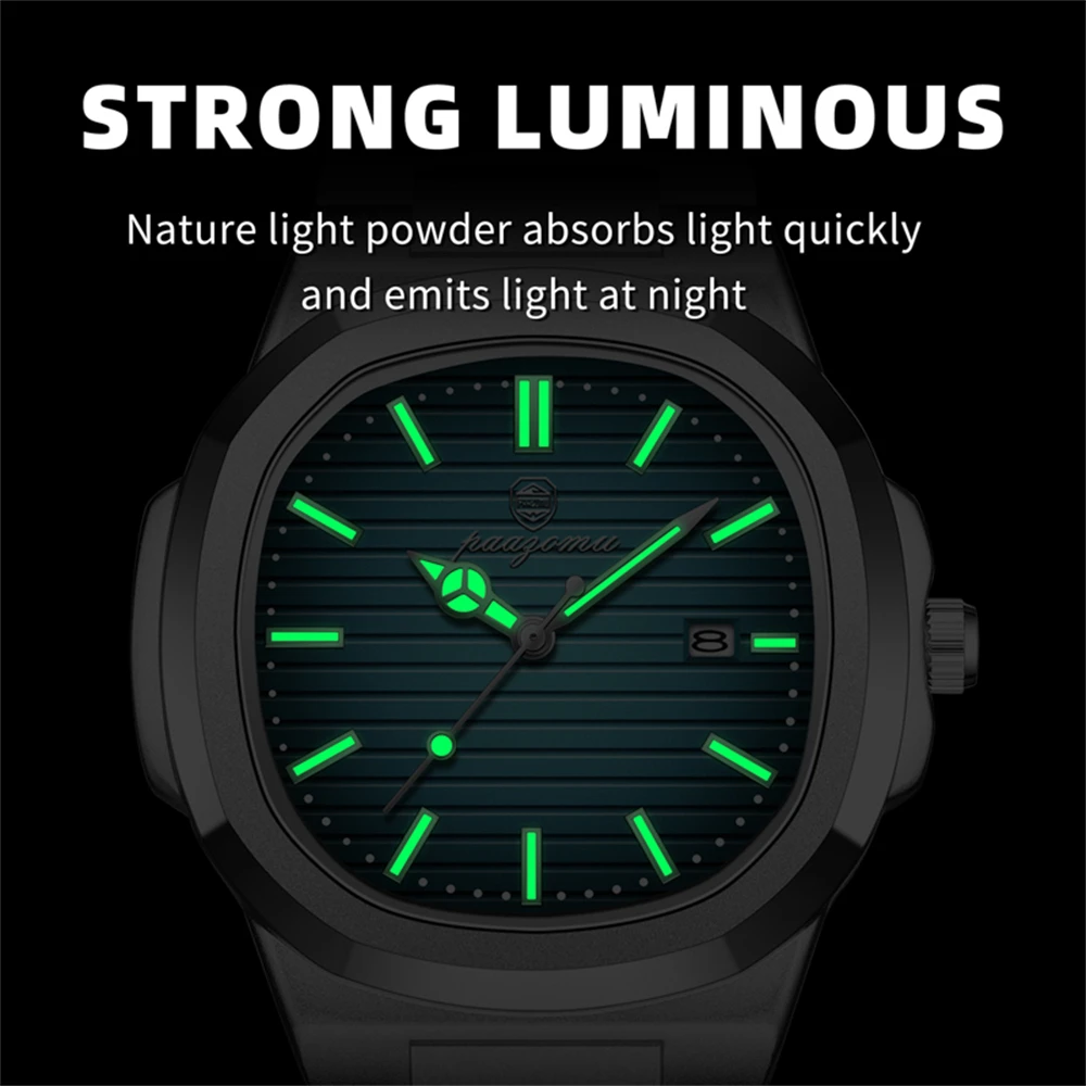 PENGAGAR Trend Men's Watches Classic Fashion Original Quartz Watch for Man Square Dial Waterproof Luminous Date Wristwatch Reloj