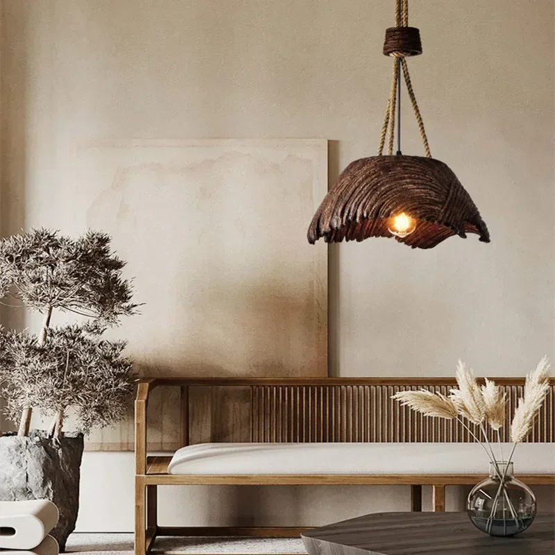 

Wabi Sabi Chandelier Nordic Vintage Hemp Rope Restaurant Bar Pendant Lights Designer Homestay Study Bedside Hanging Lamp Fixture