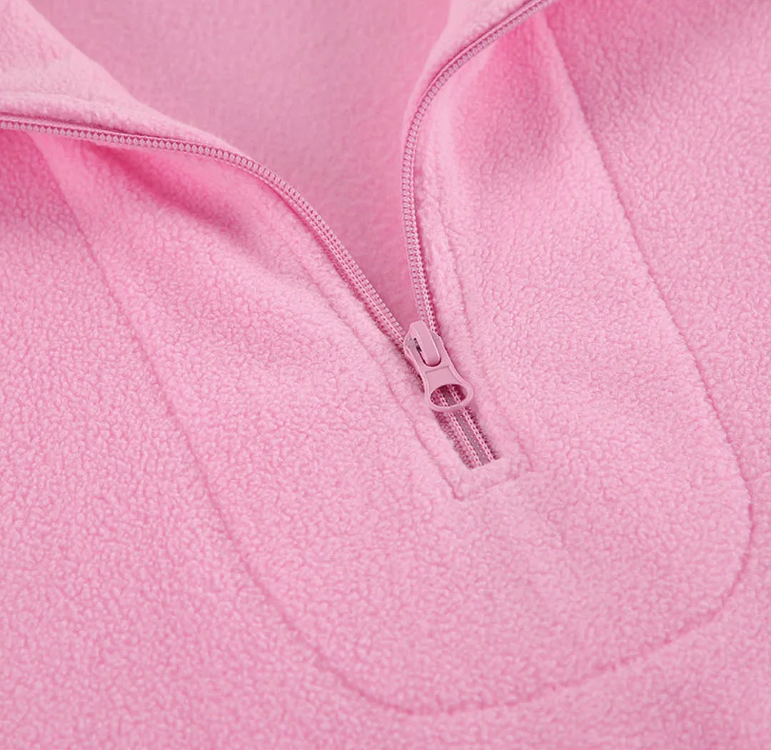 Modischer Sweatshirt mit Stehkragen aus Fleece für Damen, Herbst-Winter, einfarbig, lockerer Pullover, lässige Damenmode, halber Reißverschluss, Streetwear – Detail 17