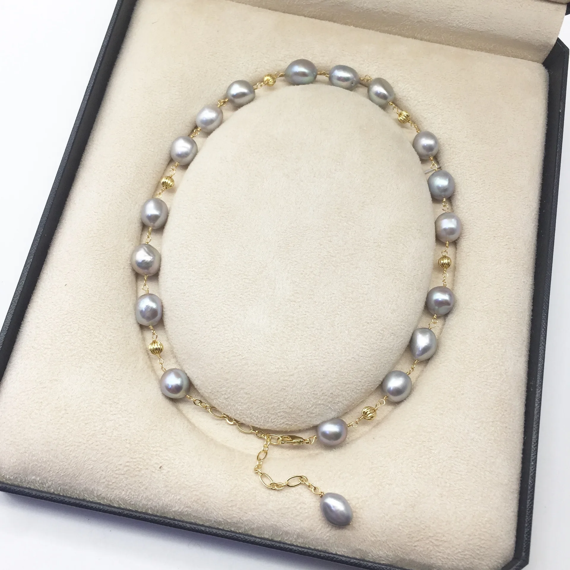 Handmade Grey Baroque Freshwater Pearl Necklace 9-10mm Cool Tone Gold Filled Choker for Women Elegant Statement Jewelry
