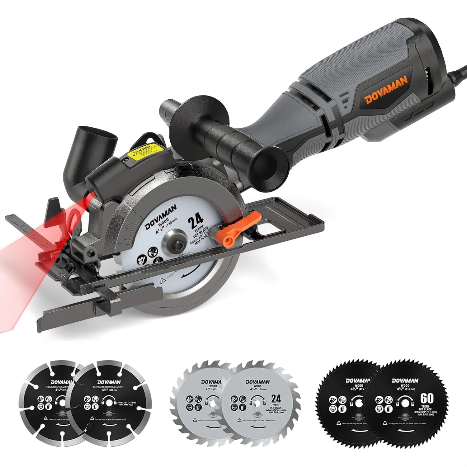 

Circular Saw 5.8A 4-1/2" with Laser Guide, 6 Blades, Auxiliary Handle, Cutting Depth 1-11/16" for Wood Metal Tile