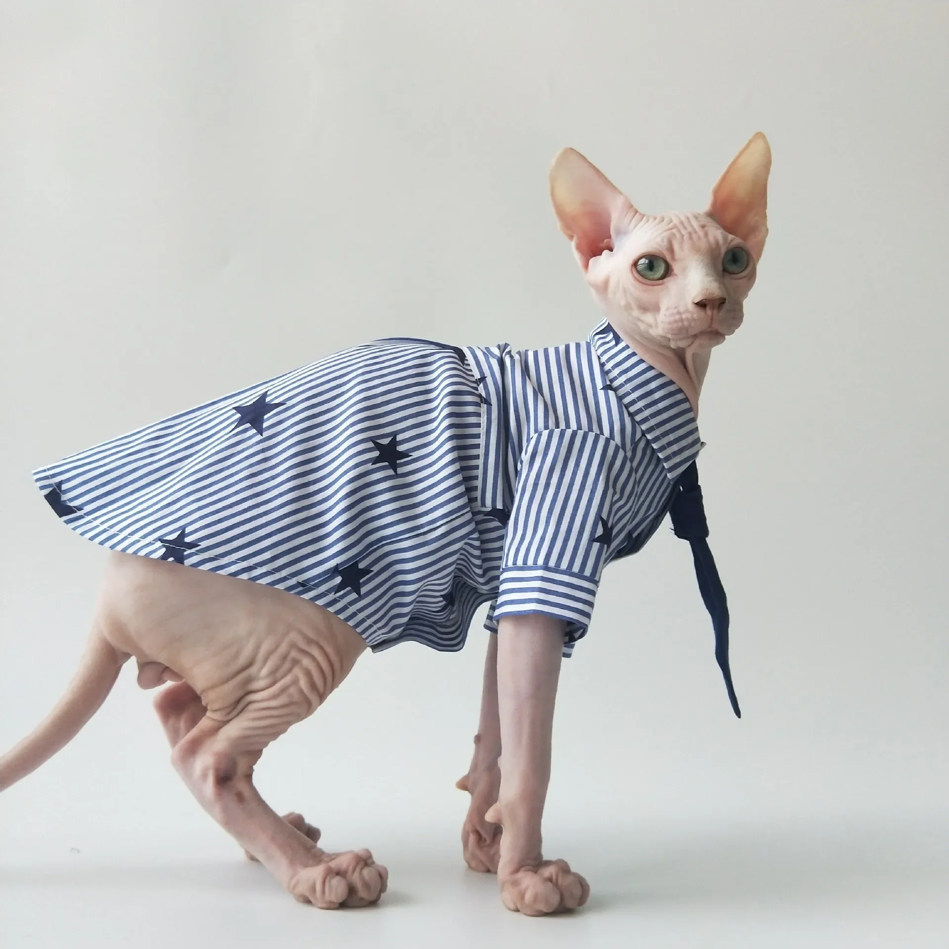 

Spring/Summer Thin Couple Cotton Shirts Breathable and Refreshing Sphinx Hairless Cat German Clothes