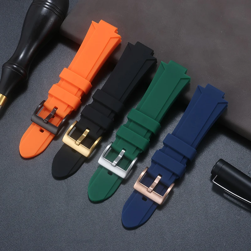 Silicone watch strap Pin buckle For Oris Aquis 7790 7654 7730 7740 24x11mm 24x12mm soft Rubber watchband Blue orange Wristband