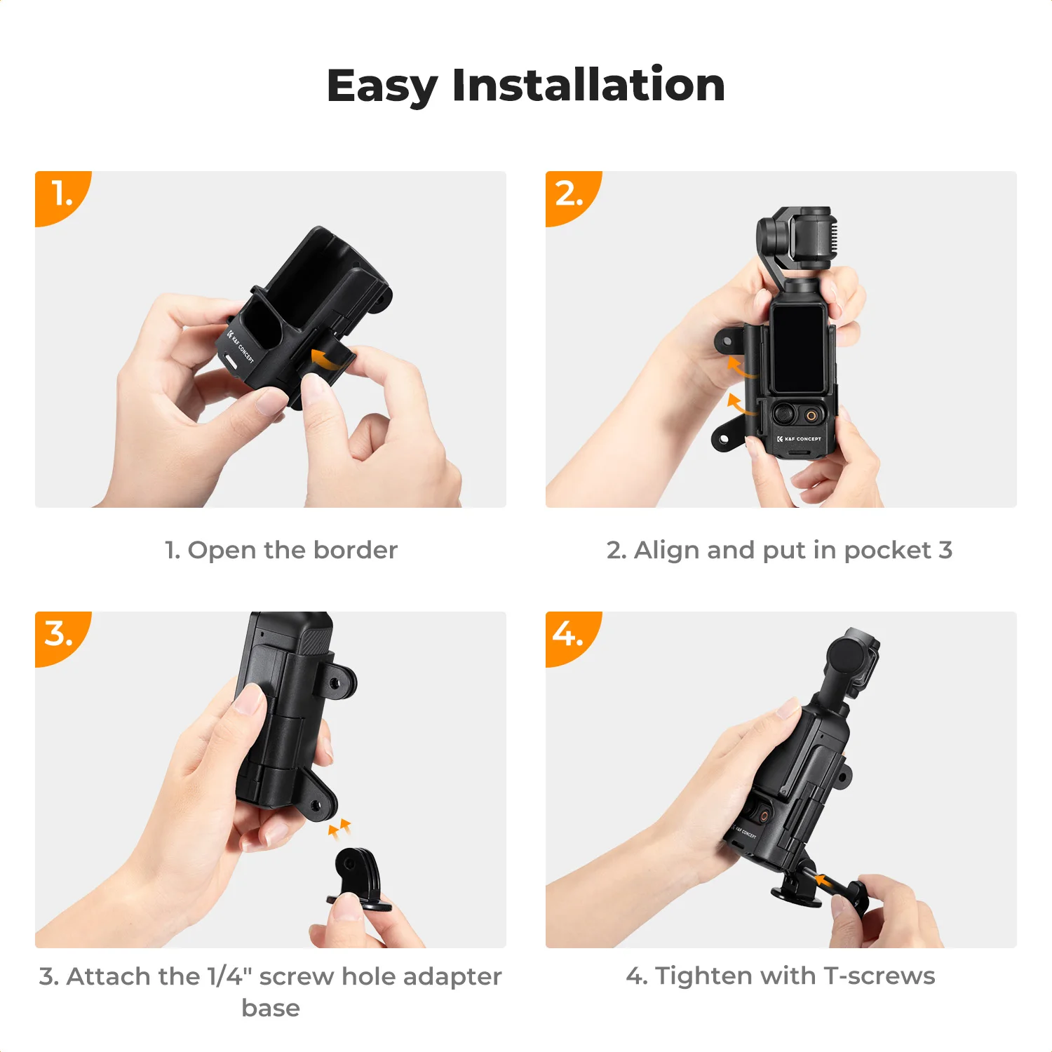 Крепление адаптера расширения K&F Concept для DJI Osmo Pocket 3, расширенная рама монтажного кронштейна с креплением для холодной башмака, отверстие для винта 1/4 дюйма