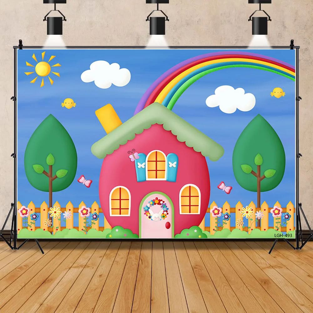 SHUOZHIKE Romantic Decoration Colorful Balloon Arch Bears Background Newborn Baby Birthday Lights Photography Backdrops DH-108