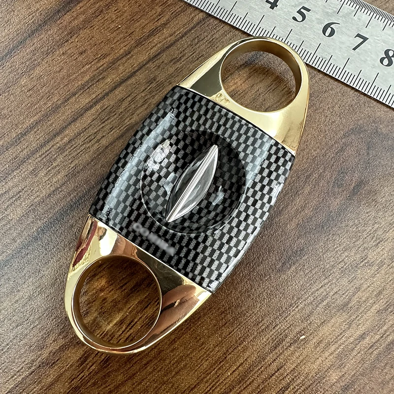 Carbon Fiber Pattern V Cut Cigar Cutter Stainless Steel Cigar Scissors Cool Gadget Cigar Punch Cigar Accessories Free Shipping