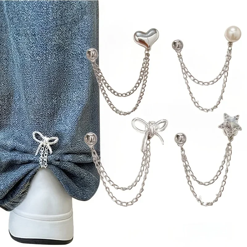 4/8 Stück dekorative Clips für den Saum von Kleidung, Herz-Schleifen-Design, geeignet zum Befestigen von Knopfkettenclips an Hemden, Hosen und Manschetten – Detail 6