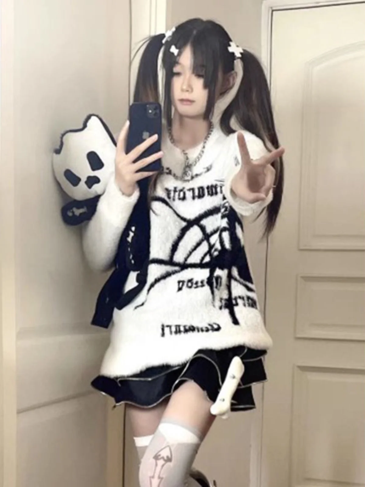 

Мягкий белый меховой свитер с имитацией паука Y2K, женский осенне-зимний ленивый вязаный свитер irt Aby Wind Culture Punk Sle