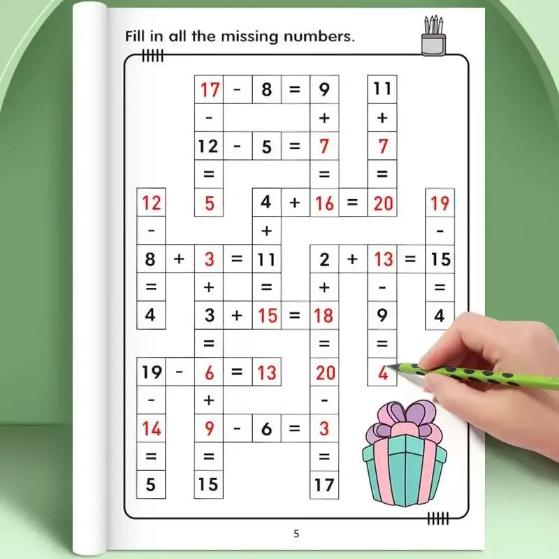 32페이지 크로스워드 퍼즐 3~8세용 덧셈 뺄셈 수학 학습서