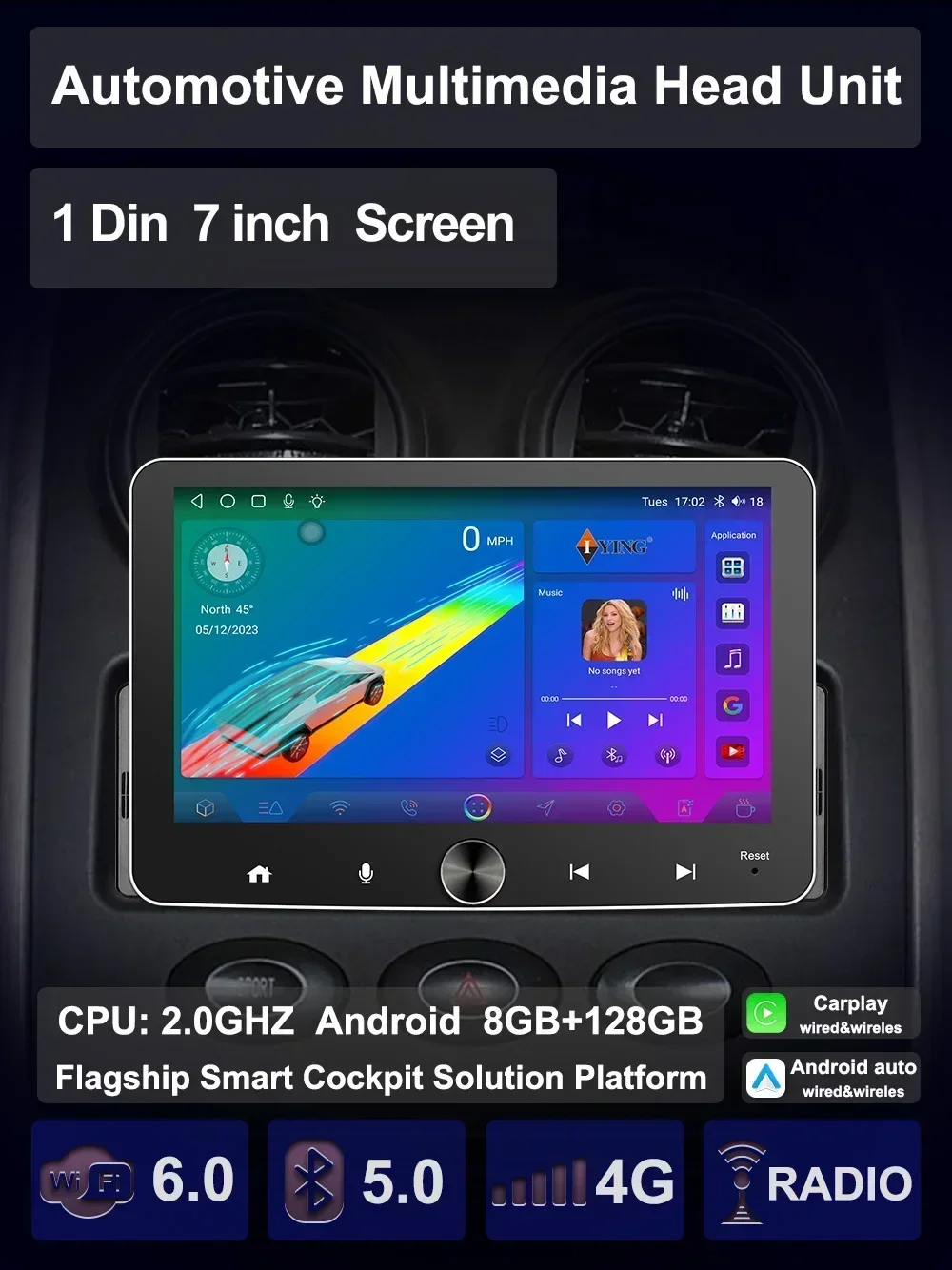 Single 1 Din 7 Inch Android Car Multimedia Radio Player Android Auto CarPlay Navigation WIFI EQ MP5 Player BT Stereo Head Unit