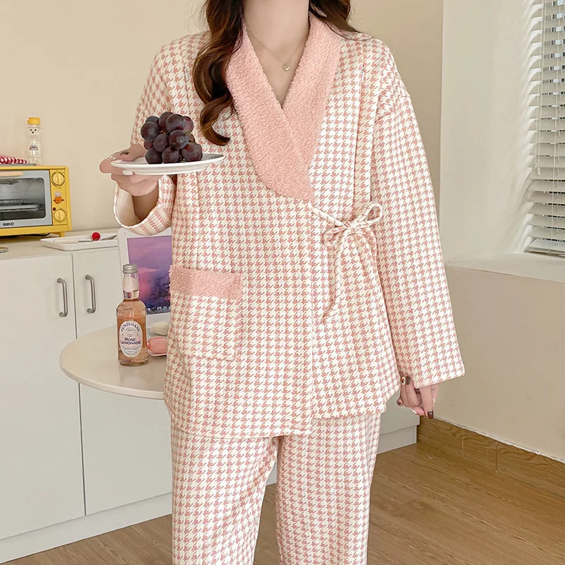 

Autumn Winter Cotton Padded Maternity Nursing Sleepwear Sets Plaid Pajamas Suits Clothes for Pregnant Women Pregnancy Home Wea