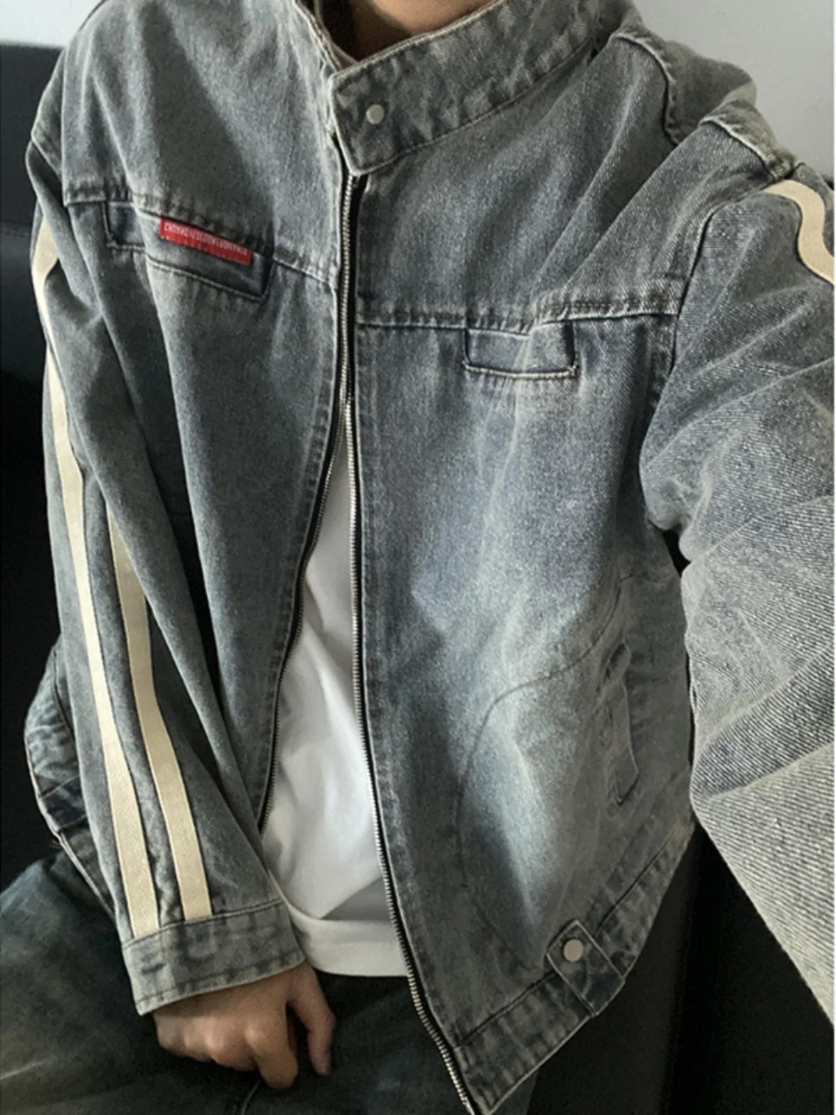 

Мужской джинсовый джинсовый джинт American Sle ort, крутой весенне-осенний модный дизайн, рабочая одежда с воротником-стойкой