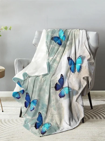 

Мягкое фланелевое одеяло с синим узором бабочки, уютный домашний декор для дивана-кровати, гостиной