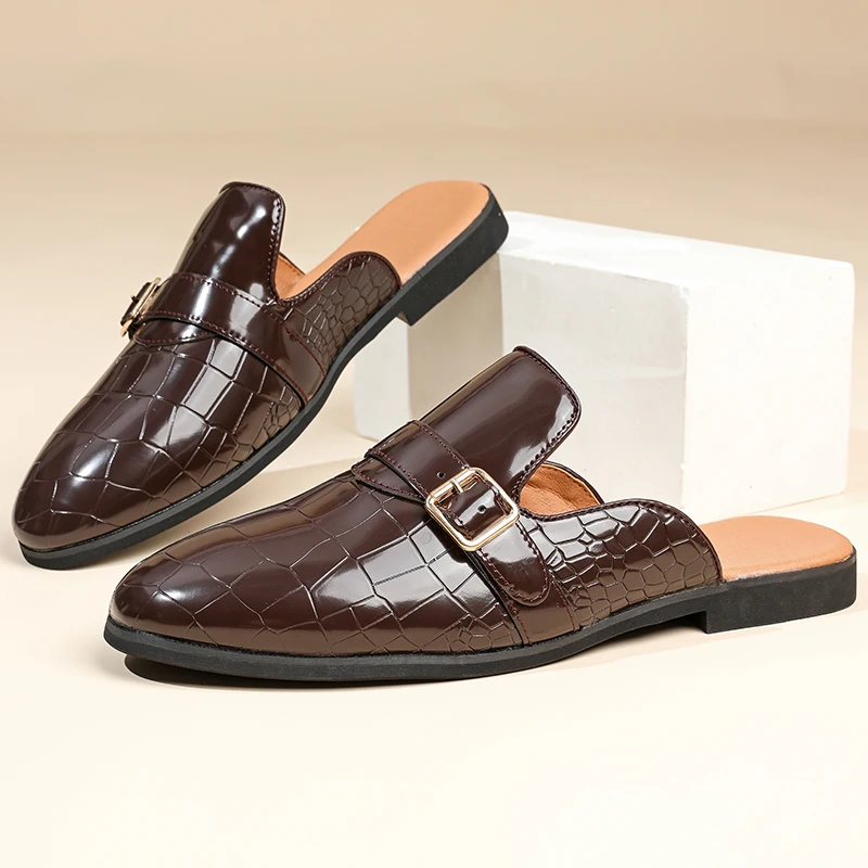 Big Size 46 Leather Mules Men Half Slippers Summer Backless Casual Shoes Open-back Loafers Slip On Flat Sneakers Slides Sandals
