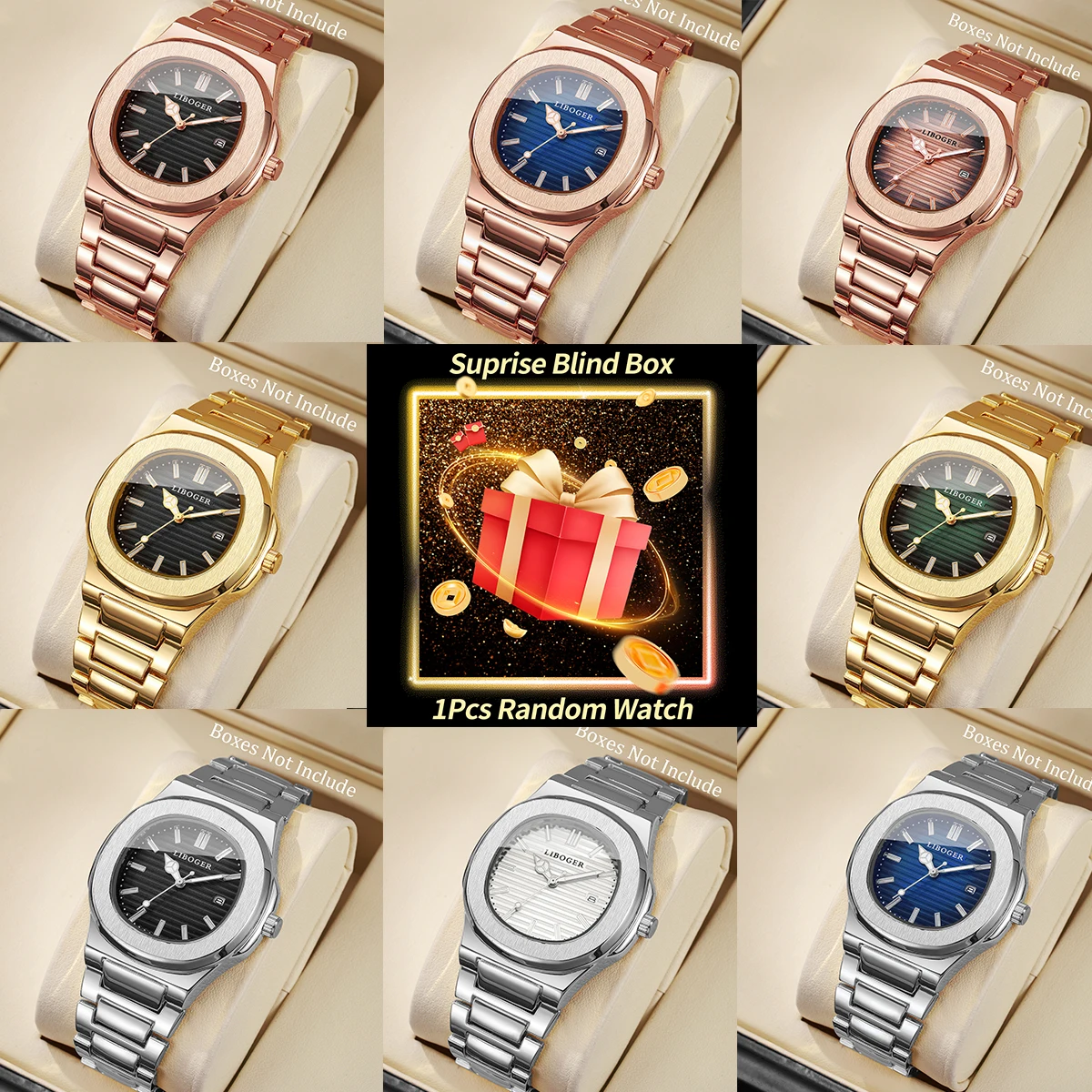 

1 шт., загадочные часы-сюрприз, слепая коробка-роскошные мужские деловые часы, модные кварцевые часы с квадратным календарем, Reloj Hombre (без коробки)