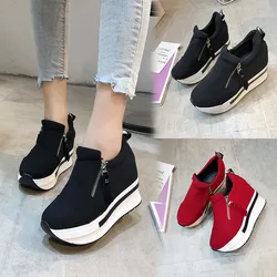 Scarpe da donna con zeppa alla caviglia con plateau scarpe con fondo spesso slip on cerniera moda casual scarpe da ginnastica femminili scarpe Zapatos De Mujer