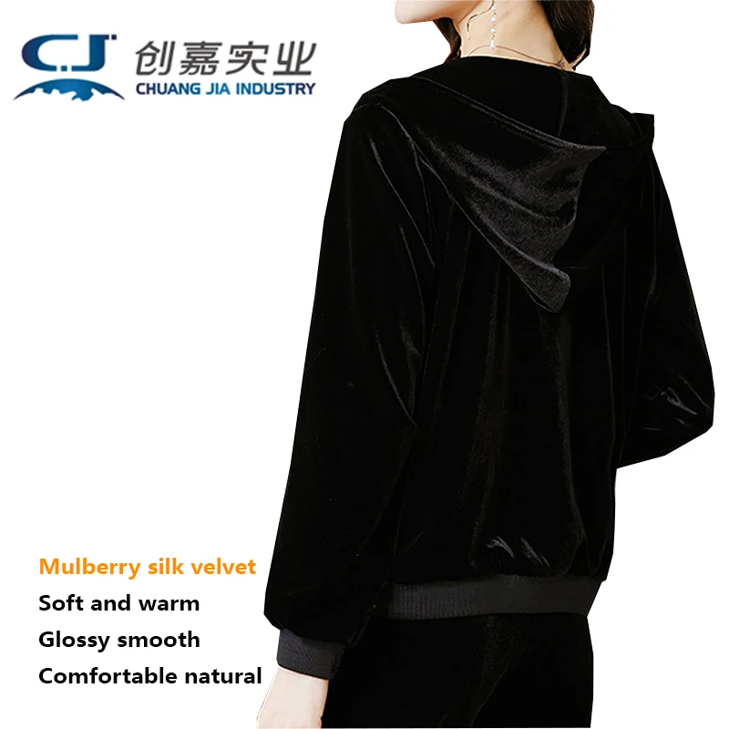 

Бархатная женская толстовка из шелкового шелка шелковицы, простая и элегантная женская одежда, повседневный спорт на открытом воздухе, бег и удобный топ для отдыха