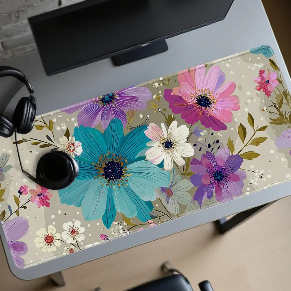 Floral Design Extra Large Gaming Desk Mat Non-Slip Rubber Mouse Pad For Office Home