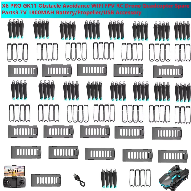 X6 PRO GK11 4K MINI Składany Dron z Funkcją Unikania Przeszkód, WIFI FPV, Części Zamienne do Quadcoptera RC - Bateria/Śmigło/Kabel USB