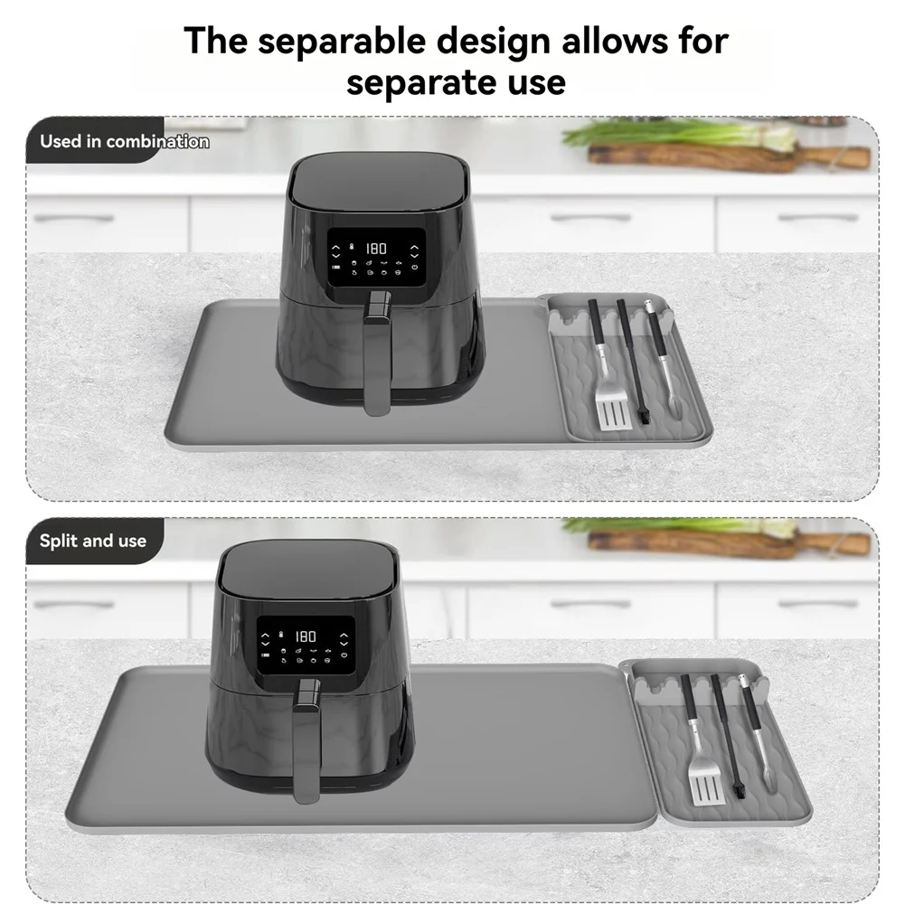 

(A64E) Силиконовый коврик для столешницы, коврик для аэрофритюрницы с держателем для посуды, защита для кухонной столешницы, серый