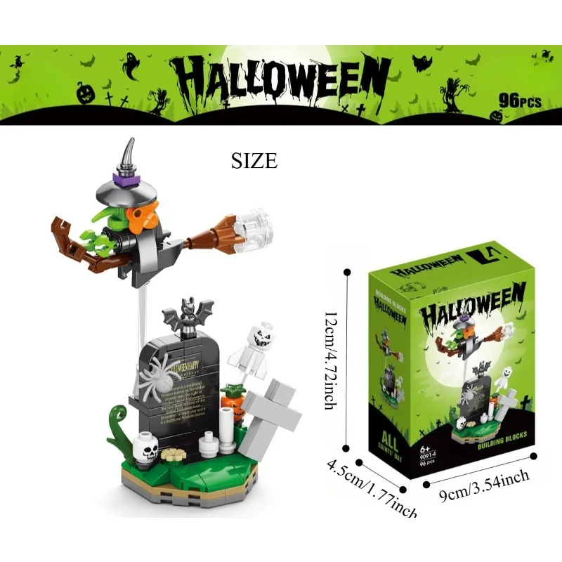 603ピース ハロウィンお化け屋敷 6 in 1 セット、ミニブロックDIYモデル 大人とティーン向け、クリエイティブなパズルギフト ホリデー向け