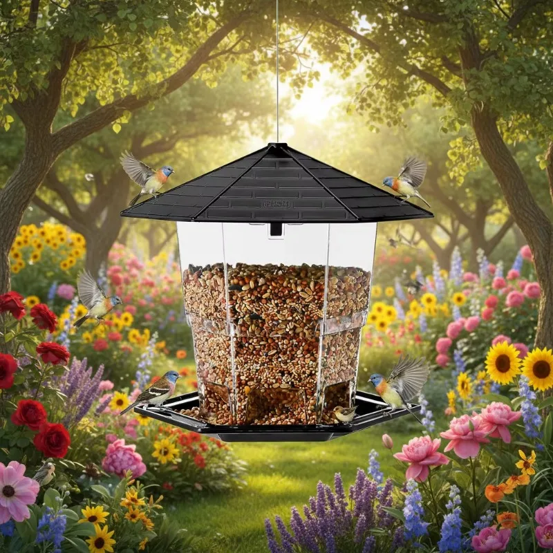 

Черные подвесные кормушки для птиц для улицы, защита от дождя и белок, с верхним отсеком для легкой подачи семян