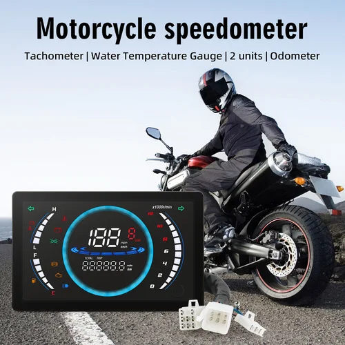 Imagen 2 del producto Velocímetro de motocicleta, medidor Digital LED Universal, tablero de RPM, velocímetro Digital LCD ajustable de 7 pulgadas con engranaje de temperatura