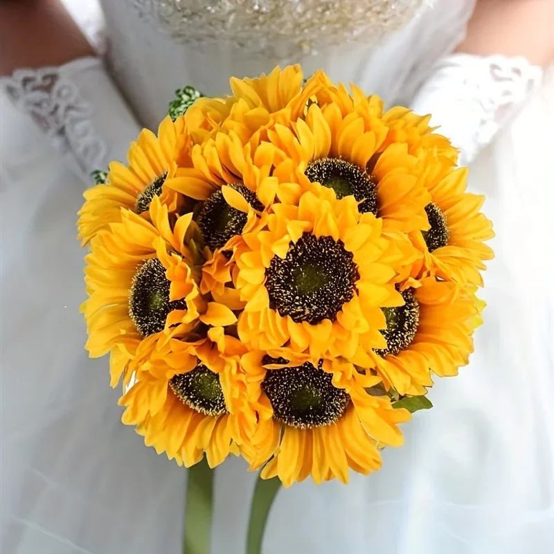 6/12 Stück UV-beständige künstliche Sonnenblumenarrangements mit dunkelbraunen Stielen, perfekt zur Verschönerung von Hochzeiten, Häusern und Außenbereichen – Detail 2